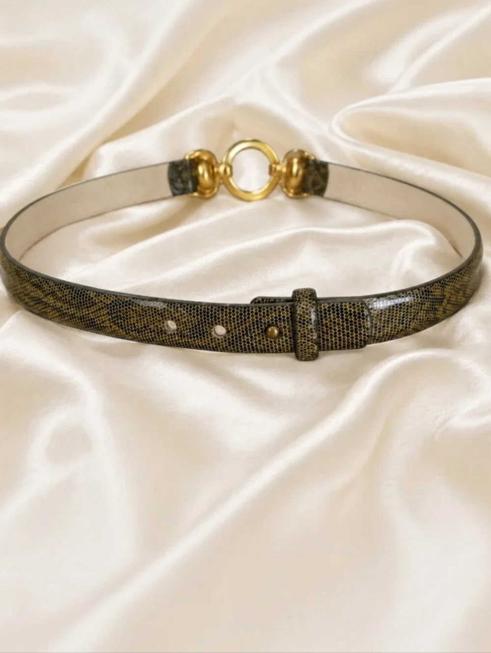 Vintage '90s Worth Genuine Snakeskin Leather Belt Gold Crown Buckle Size P